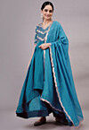Embroidered Uppada Silk Aline Suit in Turquoise