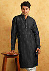 Embroidered Uppada Silk Kurta in Black