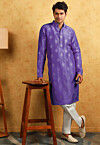 Embroidered Uppada Silk Kurta Set in Purple