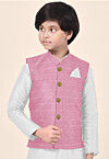 Embroidered Uppada Silk Nehru Jacket in Pink