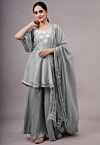 Embroidered Uppada Silk Pakistani Suit in Grey