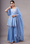 Embroidered Uppada Silk Pakistani Suit in Light Blue