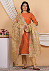 Embroidered Uppada Silk Pakistani Suit in Orange