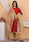 Embroidered Uppada Silk Pakistani Suit in Red