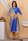 Embroidered Uppada Silk Pakistani Suit in Royal Blue