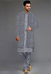 Embroidered Uppada Silk Sherwani in Grey