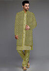 Embroidered Uppada Silk Sherwani in Light Olive Green