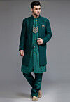 Embroidered Georgette Sherwani in Teal Green