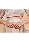 Embroidered Velvet Adjustable Waist Belt in Beige