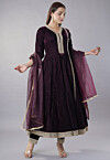 Embroidered Velvet Anarkali Suit in Wine