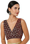 Embroidered Velvet Blouse in Maroon