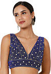 Embroidered Velvet Blouse in Royal Blue