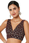 Embroidered Velvet Blouse in Wine