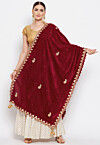 Embroidered Velvet Dupatta in Maroon