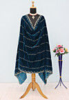 Embroidered Velvet Dupatta in Teal Blue