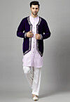 Embroidered Velvet Jodhpuri Suit in Dark Purple and Light Purple