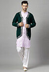 Embroidered Velvet Jodhpuri Suit in Green and Light Purple