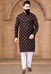 Embroidered Velvet Kurta Set in Maroon