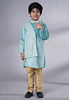 Embroidered Velvet Kurta Set in Sky Blue