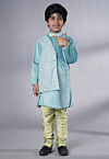 Embroidered Velvet Kurta Set in Sky Blue