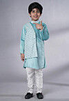 Embroidered Velvet Kurta Set in Sky Blue