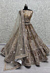 Embroidered Velvet Lehenga in Beige