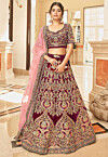 Embroidered Velvet Lehenga in Maroon