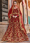 Embroidered Velvet Lehenga in Maroon