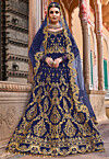 Embroidered Velvet Lehenga in Navy Blue