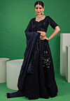 Embroidered Velvet Lehenga in Navy Blue