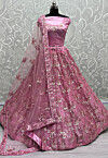 Embroidered Velvet Lehenga in Pink