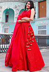 Embroidered Velvet Lehenga in Red