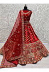 Embroidered Velvet Lehenga in Red