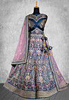 Embroidered Velvet Lehenga in Teal Blue