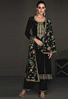 Embroidered Velvet Pakistani Suit in Black