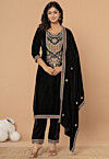 Embroidered Velvet Pakistani Suit in Black