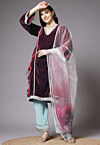 Embroidered Velvet Pakistani Suit in Maroon