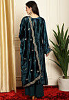 Embroidered Velvet Pakistani Suit in Navy Blue : KPV1645