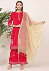 Embroidered Velvet Pakistani Suit in Pink
