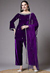 Embroidered Velvet Pakistani Suit in Purple