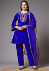 Embroidered Velvet Pakistani Suit in Royal Blue