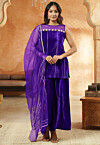 Embroidered Velvet Pakistani Suit in Violet