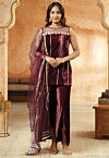 Embroidered Velvet Pakistani Suit in Wine