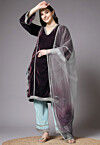 Embroidered Velvet Pakistani Suit in Wine