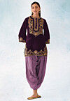 Embroidered Velvet Punjabi Suit in Dark Purple