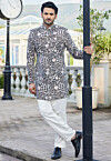 Embroidered Velvet Sherwani in Grey