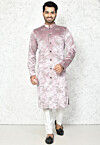 Embroidered Velvet Sherwani in Light Grey