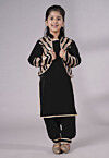 Embroidered Velvet Straight Kurta Set in Black