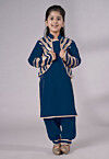 Embroidered Velvet Straight Kurta Set in Teal Blue