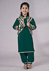 Embroidered Velvet Straight Kurta Set in Teal Green